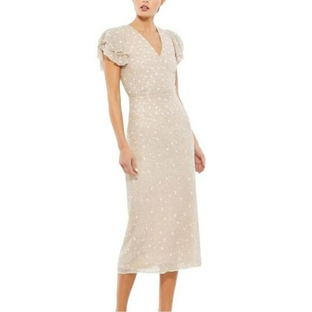 Mac Duggal Sequins Flutter Cap sleeve Midi Dress Size 6